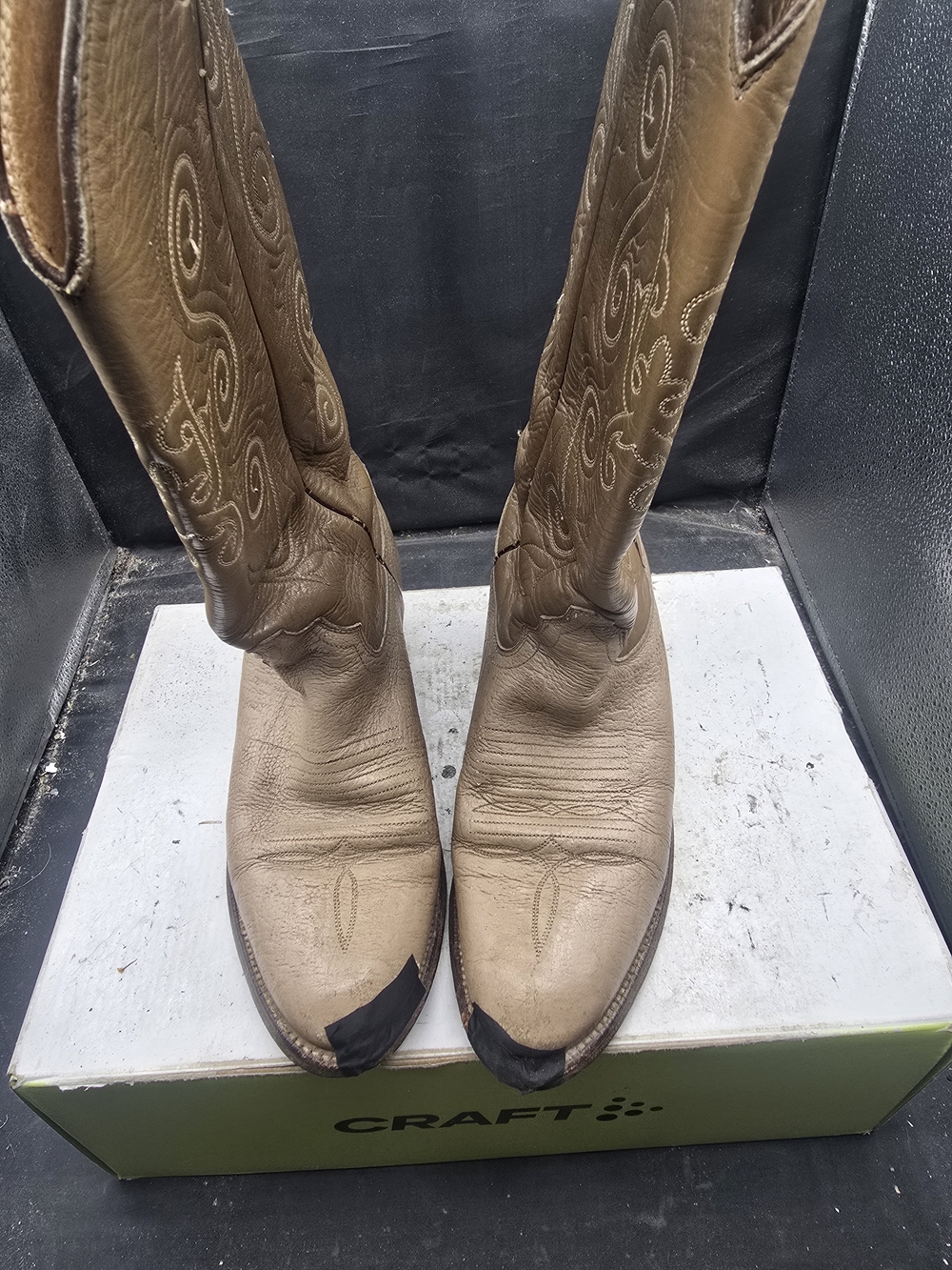 Justin Boots Taupe Brown Western Embroidered Tall Shaft Boots